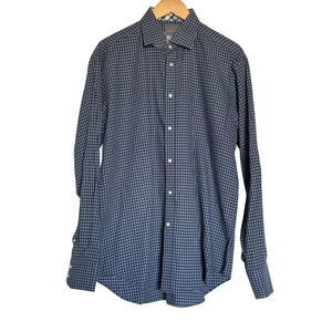 Thomas Dean Men's Long Sleeve Button Front Plaid Dress Shirt Size L